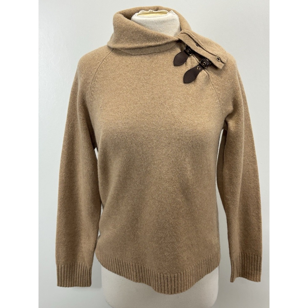 Lauren Ralph Lauren Lambswool Sweater Women Large Camel Buckles Old Money Preppy